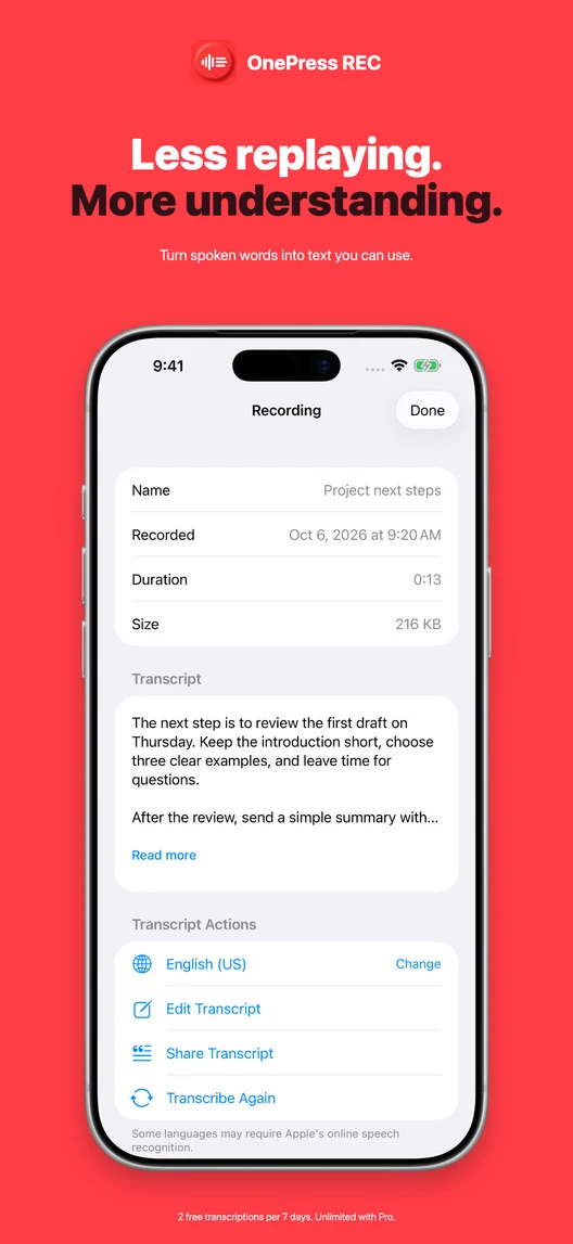 Upcoming transcript reading view
