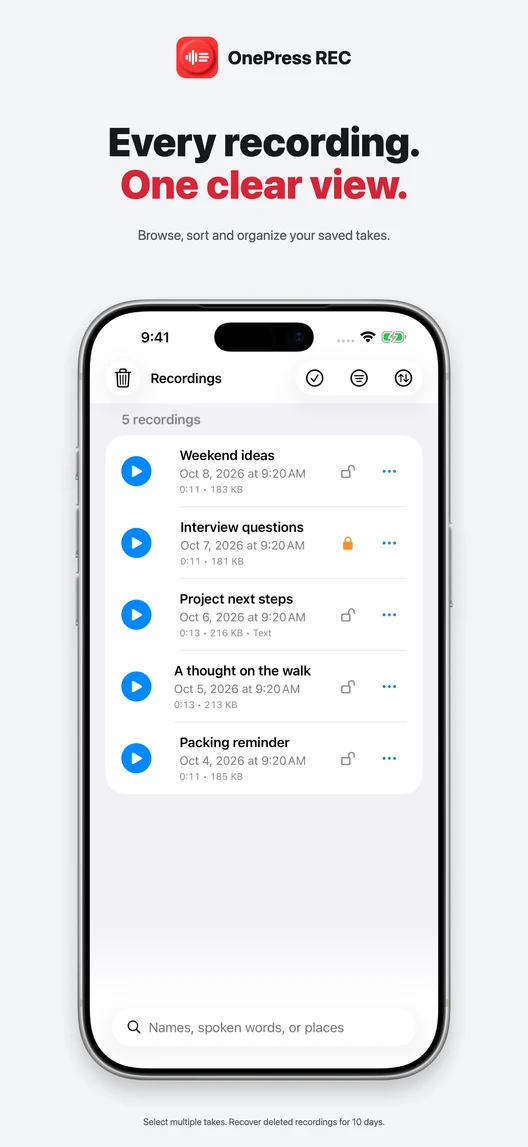 Upcoming recording library with multiple selection