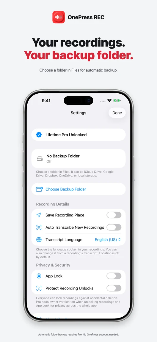Upcoming REC optional Pro Files backup