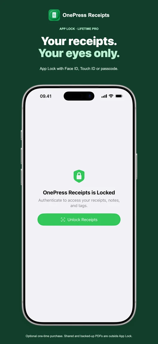 Optional Lifetime Pro App Lock for receipts