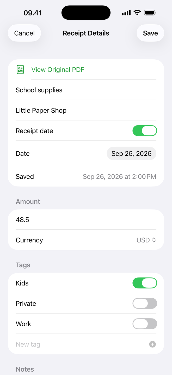 Add your context. OnePress Receipts screenshot
